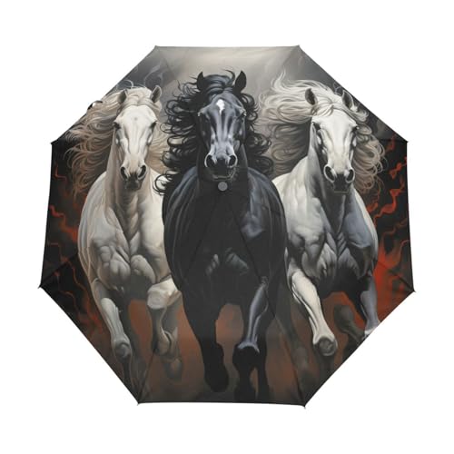 Pferdetier Im Afrikanischen Stil Regenschirm Taschenschirm Kinder Jungen Mädchen UV-Schutz Auf-Zu Automatik Umbrella Verstärkt Winddichte Zusammenklappbar von Niigeu