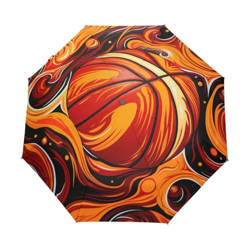 Popsport Basketball Orange Regenschirm Taschenschirm Kinder Jungen Mädchen UV-Schutz Auf-Zu Automatik Umbrella Verstärkt Winddichte Zusammenklappbar von Niigeu