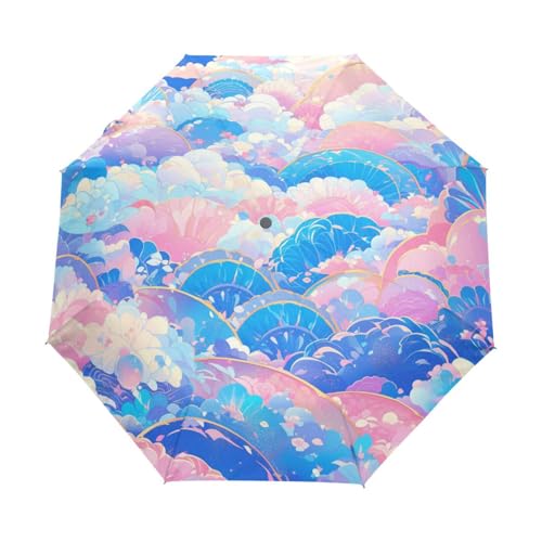 Regenbogenwolken Meerjungfrau Schuppen Regenschirm Taschenschirm Kinder Jungen Mädchen UV-Schutz Auf-Zu Automatik Umbrella Verstärkt Winddichte Zusammenklappbar von Niigeu