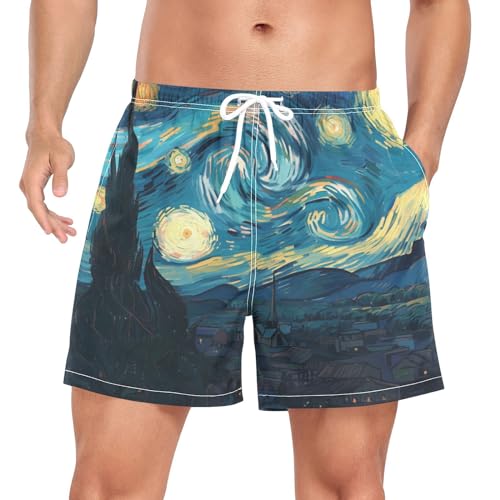 Retro Sternennacht Van Gogh Herren Badeshorts Badehose mit Mesh-Futter Boardshorts für Männer Surf Schwimmhose Sporthose von Niigeu