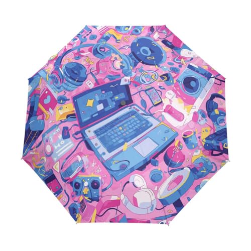 Rosa Musikarbeitsmuster Regenschirm Taschenschirm Kinder Jungen Mädchen UV-Schutz Auf-Zu Automatik Umbrella Verstärkt Winddichte Zusammenklappbar von Niigeu