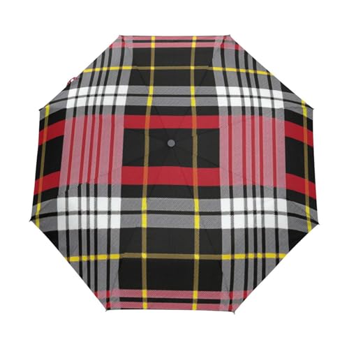 Rot Schwarzes Schottenkaro Regenschirm Taschenschirm Kinder Jungen Mädchen UV-Schutz Auf-Zu Automatik Umbrella Verstärkt Winddichte Zusammenklappbar von Niigeu