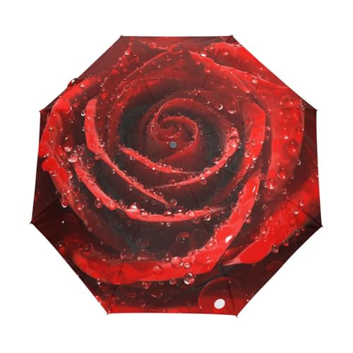 Rote Rosenblütenblüte Regenschirm Taschenschirm Kinder Jungen Mädchen UV-Schutz Auf-Zu Automatik Umbrella Verstärkt Winddichte Zusammenklappbar von Niigeu