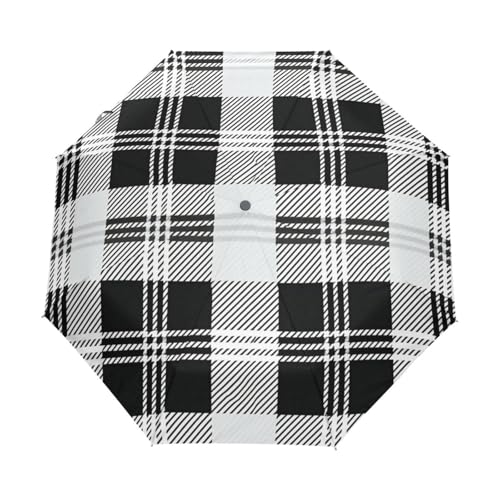 Schottischer Schwarz Weißer Tartan Regenschirm Taschenschirm Kinder Jungen Mädchen UV-Schutz Auf-Zu Automatik Umbrella Verstärkt Winddichte Zusammenklappbar von Niigeu