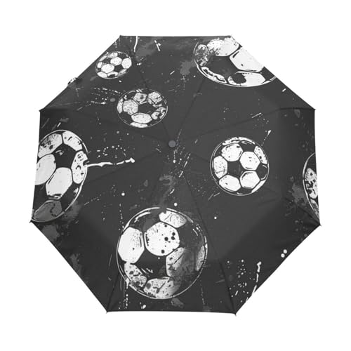 Schwarz Weiß Fußball Regenschirm Taschenschirm Kinder Jungen Mädchen UV-Schutz Auf-Zu Automatik Umbrella Verstärkt Winddichte Zusammenklappbar von Niigeu