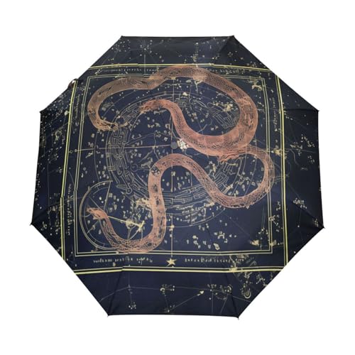 Sternzeichen Stern Schlange Schwarz Regenschirm Taschenschirm Kinder Jungen Mädchen UV-Schutz Auf-Zu Automatik Umbrella Verstärkt Winddichte Zusammenklappbar von Niigeu