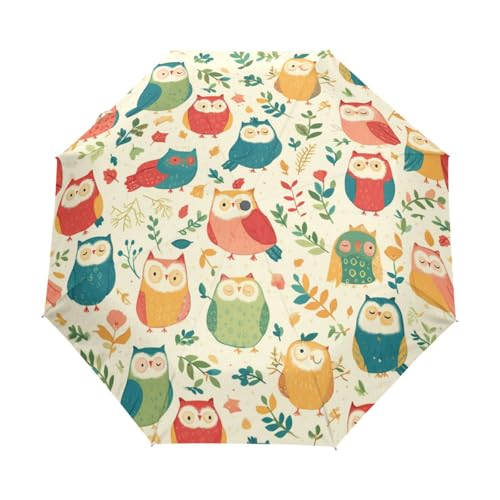 Süße Baby Eulen Vögel Regenschirm Taschenschirm Kinder Jungen Mädchen UV-Schutz Auf-Zu Automatik Umbrella Verstärkt Winddichte Zusammenklappbar von Niigeu