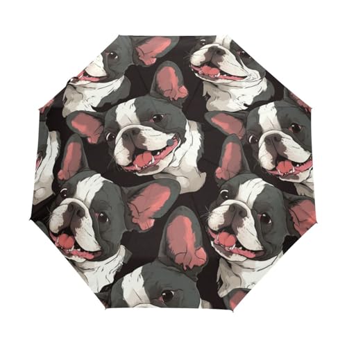 Süße Baby Mopshunde Regenschirm Taschenschirm Kinder Jungen Mädchen UV-Schutz Auf-Zu Automatik Umbrella Verstärkt Winddichte Zusammenklappbar von Niigeu