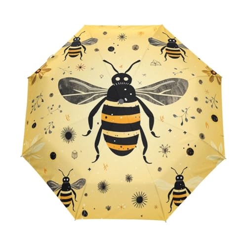 Süße Cartoon Bienen Gelb Regenschirm Taschenschirm Kinder Jungen Mädchen UV-Schutz Auf-Zu Automatik Umbrella Verstärkt Winddichte Zusammenklappbar von Niigeu