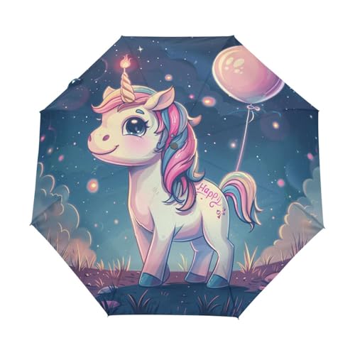 Süße Cartoon Stern Einhörner Regenschirm Taschenschirm Kinder Jungen Mädchen UV-Schutz Auf-Zu Automatik Umbrella Verstärkt Winddichte Zusammenklappbar von Niigeu