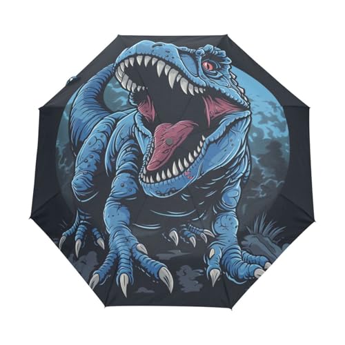 Süßer Blauer Cartoon Dinosaurier Regenschirm Taschenschirm Kinder Jungen Mädchen UV-Schutz Auf-Zu Automatik Umbrella Verstärkt Winddichte Zusammenklappbar von Niigeu