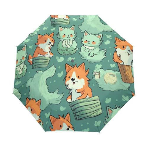 Süßer Cartoon Babyfuchs Regenschirm Taschenschirm Kinder Jungen Mädchen UV-Schutz Auf-Zu Automatik Umbrella Verstärkt Winddichte Zusammenklappbar von Niigeu
