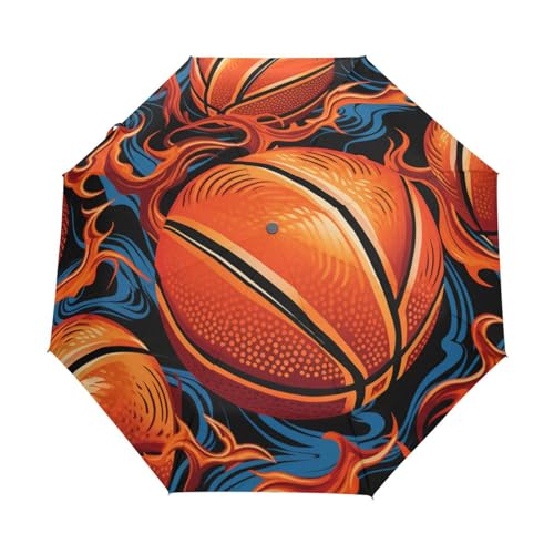 Süßer Sportflammenbasketball Regenschirm Taschenschirm Kinder Jungen Mädchen UV-Schutz Auf-Zu Automatik Umbrella Verstärkt Winddichte Zusammenklappbar von Niigeu
