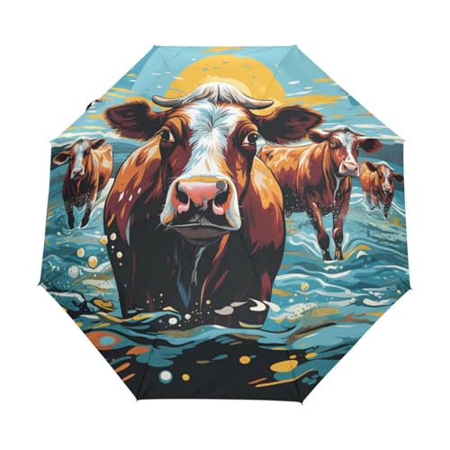 Süßes Afrikanisches Kühetier Regenschirm Taschenschirm Kinder Jungen Mädchen UV-Schutz Auf-Zu Automatik Umbrella Verstärkt Winddichte Zusammenklappbar von Niigeu