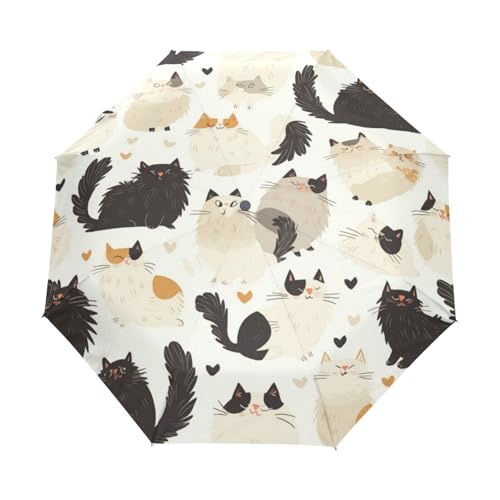 Süßes Cartoon Katzenhaustier Regenschirm Taschenschirm Kinder Jungen Mädchen UV-Schutz Auf-Zu Automatik Umbrella Verstärkt Winddichte Zusammenklappbar von Niigeu