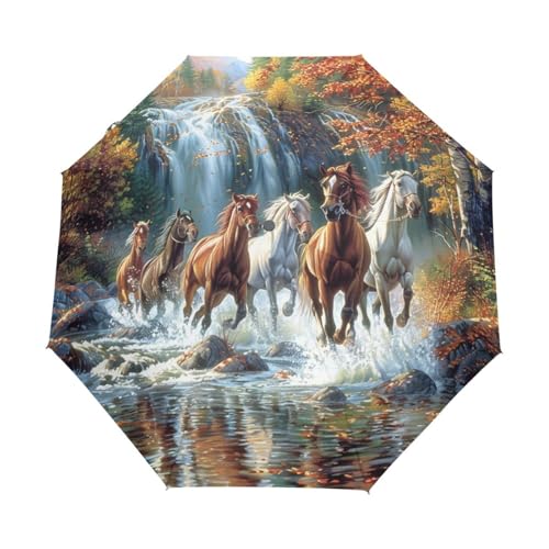 Süßes Dschungelpferdetier Regenschirm Taschenschirm Kinder Jungen Mädchen UV-Schutz Auf-Zu Automatik Umbrella Verstärkt Winddichte Zusammenklappbar von Niigeu
