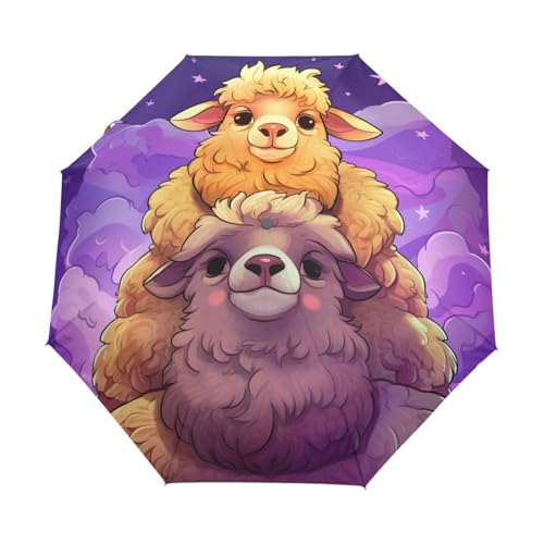 Süßes Magisches Sternenschaf Regenschirm Taschenschirm Kinder Jungen Mädchen UV-Schutz Auf-Zu Automatik Umbrella Verstärkt Winddichte Zusammenklappbar von Niigeu