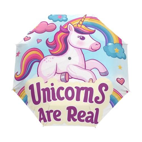 Süßes Regenbogenwolken Einhorn Regenschirm Taschenschirm Kinder Jungen Mädchen UV-Schutz Auf-Zu Automatik Umbrella Verstärkt Winddichte Zusammenklappbar von Niigeu