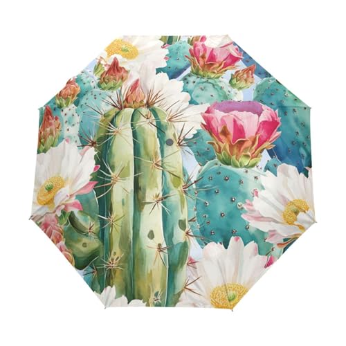 Sukkulenten Kakteen Kaktus Regenschirm Taschenschirm Kinder Jungen Mädchen UV-Schutz Auf-Zu Automatik Umbrella Verstärkt Winddichte Zusammenklappbar von Niigeu