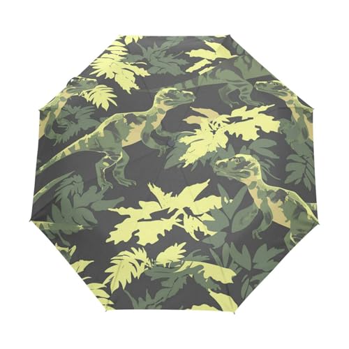 Tarnung Dinosaurier Grüner Baum Regenschirm Taschenschirm Kinder Jungen Mädchen UV-Schutz Auf-Zu Automatik Umbrella Verstärkt Winddichte Zusammenklappbar von Niigeu