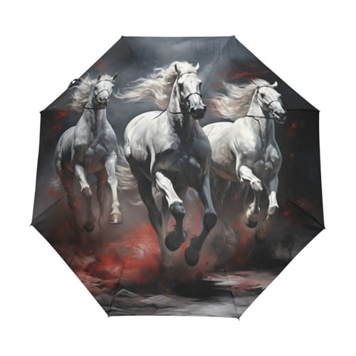 Tierpferd Im Europäischen Stil Regenschirm Taschenschirm Kinder Jungen Mädchen UV-Schutz Auf-Zu Automatik Umbrella Verstärkt Winddichte Zusammenklappbar von Niigeu