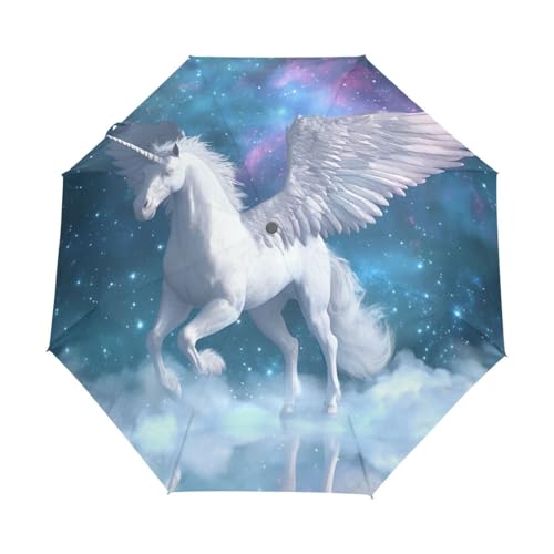 Universum Einhorn Pferd Stern Regenschirm Taschenschirm Kinder Jungen Mädchen UV-Schutz Auf-Zu Automatik Umbrella Verstärkt Winddichte Zusammenklappbar von Niigeu