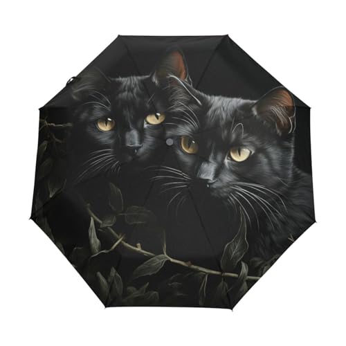 Valentin Schwarze Katze Kätzchen Regenschirm Taschenschirm Kinder Jungen Mädchen UV-Schutz Auf-Zu Automatik Umbrella Verstärkt Winddichte Zusammenklappbar von Niigeu