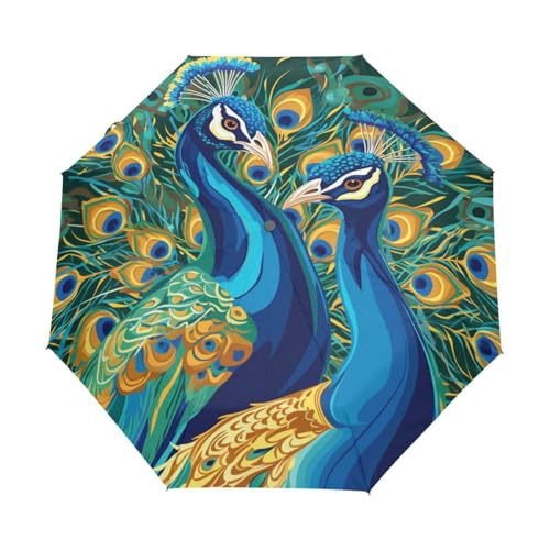 Valentinsliebe Pfauenvögel Regenschirm Taschenschirm Kinder Jungen Mädchen UV-Schutz Auf-Zu Automatik Umbrella Verstärkt Winddichte Zusammenklappbar von Niigeu