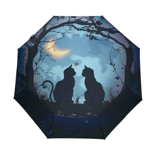 Valentinstag Liebe Katze Mond Regenschirm Taschenschirm Kinder Jungen Mädchen UV-Schutz Auf-Zu Automatik Umbrella Verstärkt Winddichte Zusammenklappbar von Niigeu
