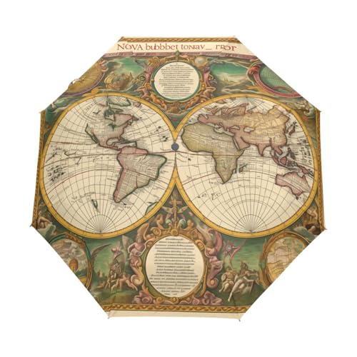 Vintage Alte Karte Erde Regenschirm Taschenschirm Kinder Jungen Mädchen UV-Schutz Auf-Zu Automatik Umbrella Verstärkt Winddichte Zusammenklappbar von Niigeu