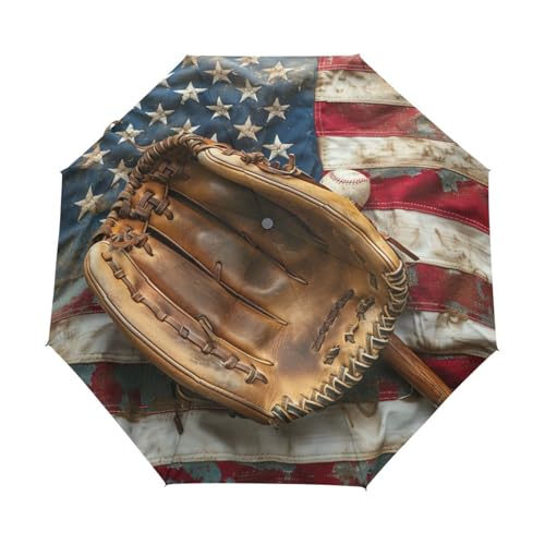 Vintage Baseball Amerikanische Flagge Regenschirm Taschenschirm Kinder Jungen Mädchen UV-Schutz Auf-Zu Automatik Umbrella Verstärkt Winddichte Zusammenklappbar von Niigeu