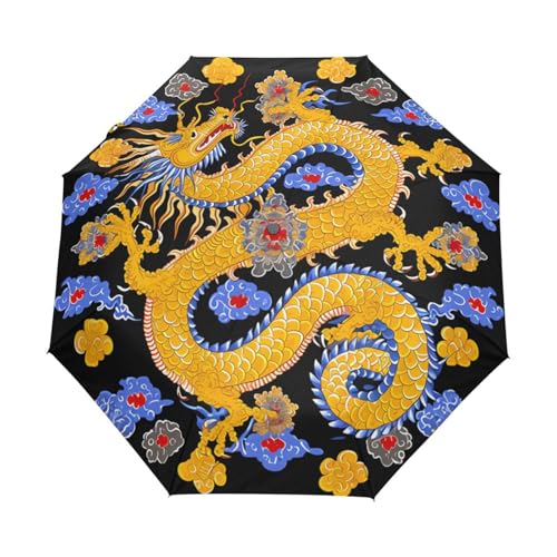 Vintage Chinesisches Drachentier Regenschirm Taschenschirm Kinder Jungen Mädchen UV-Schutz Auf-Zu Automatik Umbrella Verstärkt Winddichte Zusammenklappbar von Niigeu