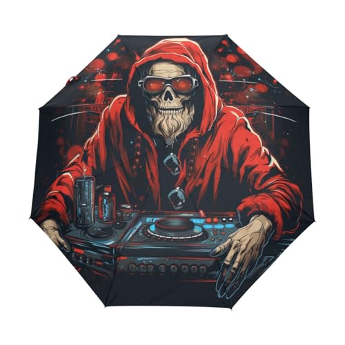 Weihnachts Dj Zuckerschädel Regenschirm Taschenschirm Kinder Jungen Mädchen UV-Schutz Auf-Zu Automatik Umbrella Verstärkt Winddichte Zusammenklappbar von Niigeu
