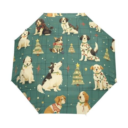 Weihnachtsgitter Karohunde Regenschirm Taschenschirm Kinder Jungen Mädchen UV-Schutz Auf-Zu Automatik Umbrella Verstärkt Winddichte Zusammenklappbar von Niigeu