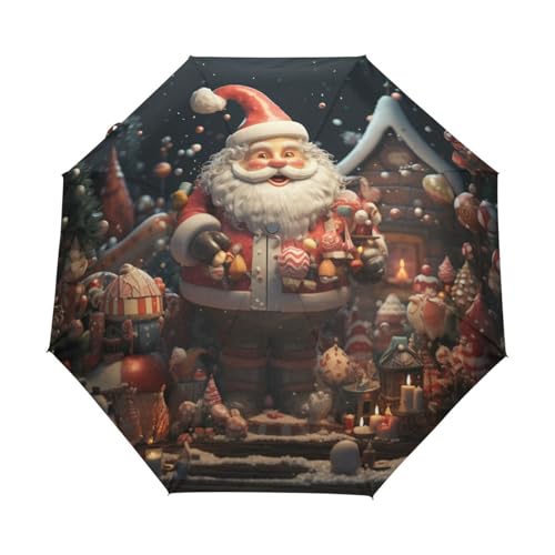 Weihnachtsmann Weihnachtssymbole Regenschirm Taschenschirm Kinder Jungen Mädchen UV-Schutz Auf-Zu Automatik Umbrella Verstärkt Winddichte Zusammenklappbar von Niigeu