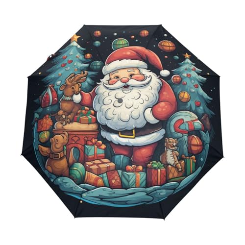 Weihnachtsmann Weihnachtssymbole Regenschirm Taschenschirm Kinder Jungen Mädchen UV-Schutz Auf-Zu Automatik Umbrella Verstärkt Winddichte Zusammenklappbar von Niigeu
