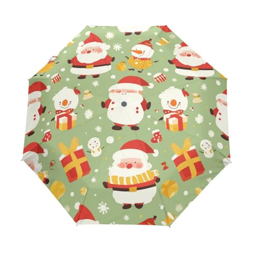 Weihnachtsmuster Weihnachtsmann Regenschirm Taschenschirm Kinder Jungen Mädchen UV-Schutz Auf-Zu Automatik Umbrella Verstärkt Winddichte Zusammenklappbar von Niigeu