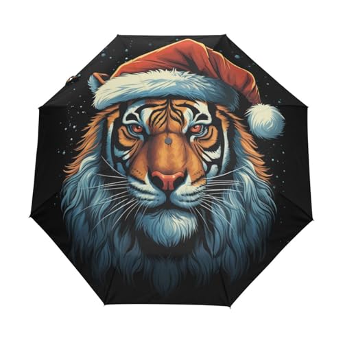 Weihnachtsschmuck Tier Tiger Regenschirm Taschenschirm Kinder Jungen Mädchen UV-Schutz Auf-Zu Automatik Umbrella Verstärkt Winddichte Zusammenklappbar von Niigeu