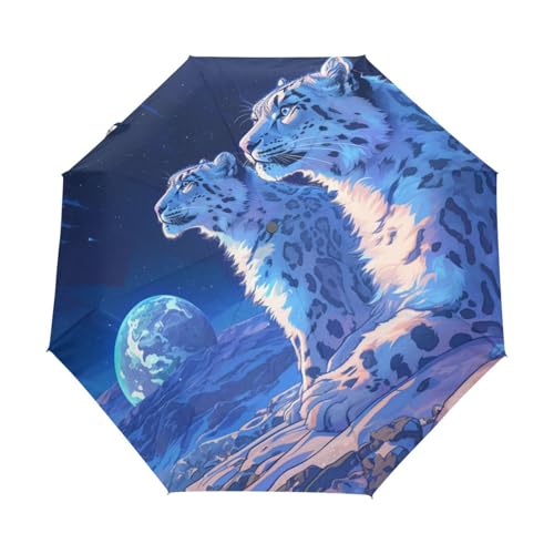 Weltraum Erde Leopard Tier Regenschirm Taschenschirm Kinder Jungen Mädchen UV-Schutz Auf-Zu Automatik Umbrella Verstärkt Winddichte Zusammenklappbar von Niigeu