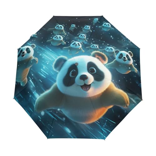 Weltraum Lustiger Pandabär Regenschirm Taschenschirm Kinder Jungen Mädchen UV-Schutz Auf-Zu Automatik Umbrella Verstärkt Winddichte Zusammenklappbar von Niigeu