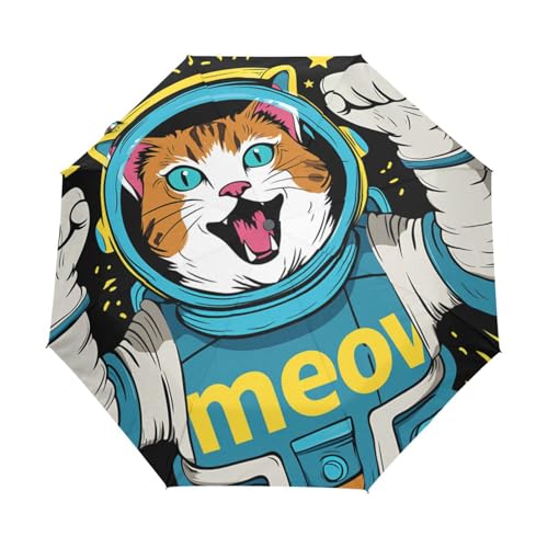 Weltraumastronaut Pop Cat Regenschirm Taschenschirm Kinder Jungen Mädchen UV-Schutz Auf-Zu Automatik Umbrella Verstärkt Winddichte Zusammenklappbar von Niigeu
