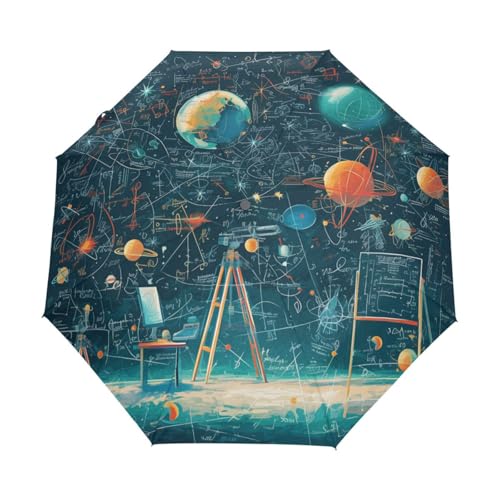 Weltraumphysik Geometrieformeln Regenschirm Taschenschirm Kinder Jungen Mädchen UV-Schutz Auf-Zu Automatik Umbrella Verstärkt Winddichte Zusammenklappbar von Niigeu