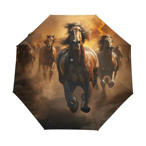 Wildpferd Im Afrikanischen Stil Regenschirm Taschenschirm Kinder Jungen Mädchen UV-Schutz Auf-Zu Automatik Umbrella Verstärkt Winddichte Zusammenklappbar von Niigeu