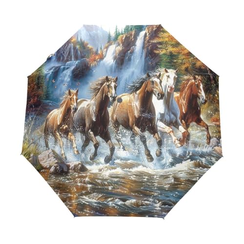 Wildpferd Im Afrikanischen Stil Regenschirm Taschenschirm Kinder Jungen Mädchen UV-Schutz Auf-Zu Automatik Umbrella Verstärkt Winddichte Zusammenklappbar von Niigeu