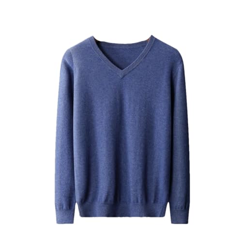 100% Kaschmir V Ausschnitt Pullover Herren Solide Strickpullover Tops Langarm Gestrickte Basis Pullover, Blume/Blau, Medium von Niiyyjj