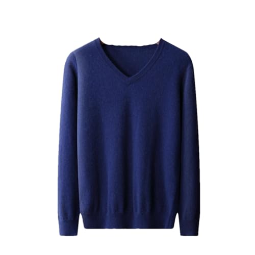 100% Kaschmir V Ausschnitt Pullover Herren Solide Strickpullover Tops Langarm Gestrickte Basis Pullover, marineblau, X-Large von Niiyyjj