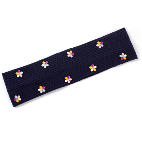 Blumen-Nieten-Stirnbänder für Damen, Baumwolle, flach, Sport, elastisch, für Mädchen, marineblau 1 von Niiyyjj