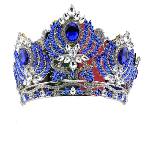 Braut Hochzeit Krone Braut Haarschmuck Strass Tiara Kopfschmuck Vintage Stirnband Verstellbar Blau1 von Niiyyjj
