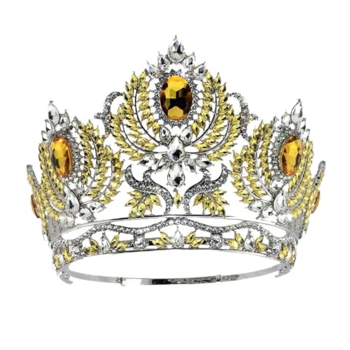 Braut Hochzeit Krone Braut Haarschmuck Strass Tiara Kopfschmuck Vintage Stirnband Verstellbar Hellgelb 1 von Niiyyjj
