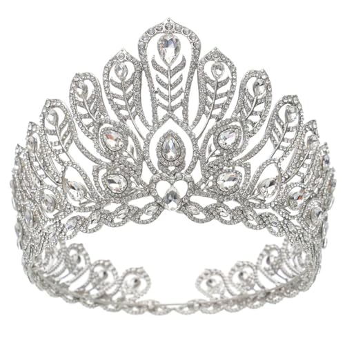 Braut Krone Tiara Strass Festzug Kopfschmuck Braut Hochzeit Haarschmuck Kopfschmuck Quinceañera Silber Weiß von Niiyyjj